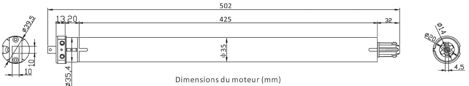Dimensions moteur solaire AM45
