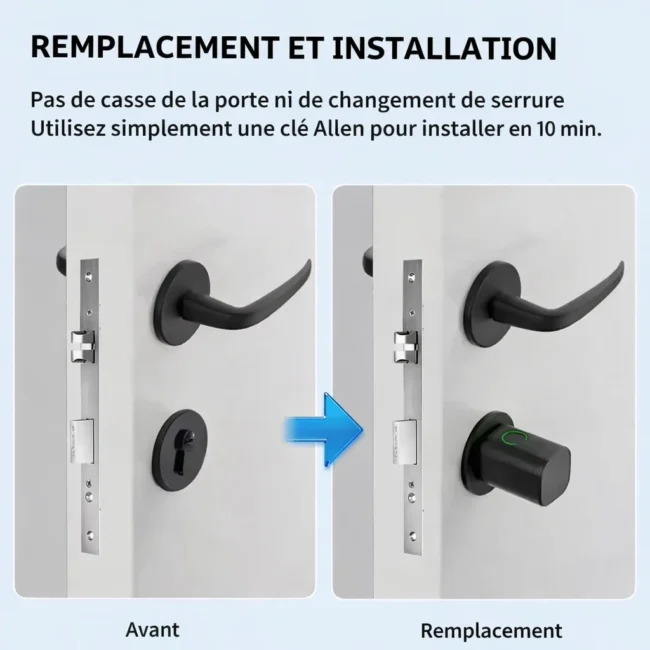 Installation facile d’une serrure connectée sans modification de la porte remplacement en 10 minutes